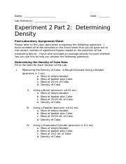 Experiment Part Determining Density Post Lab Assignment Opens In