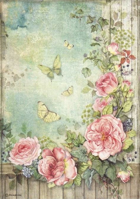 Rice Paper Roses Garden With Fence Decoupage Printables Paper