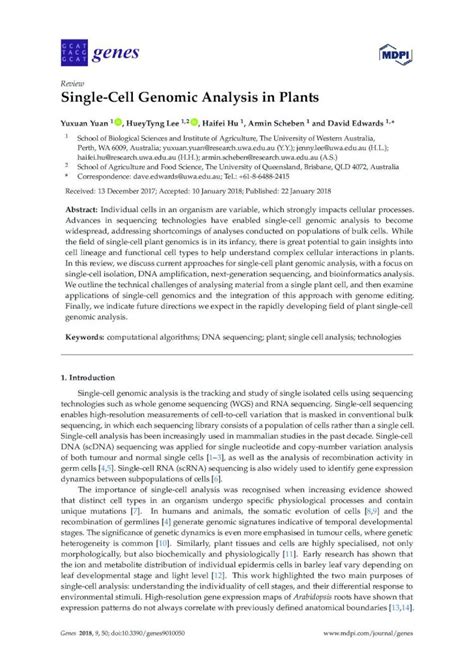 PDF Single Cell Genomic Analysis In Plants Single Cell Isolation