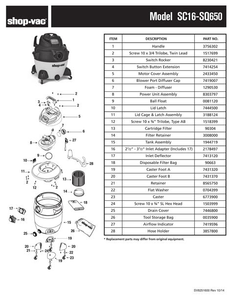 Shop-Vac Parts List for SC16-SQ650 Models (16 Gallon* Yellow / Black S | Shop-Vac Store