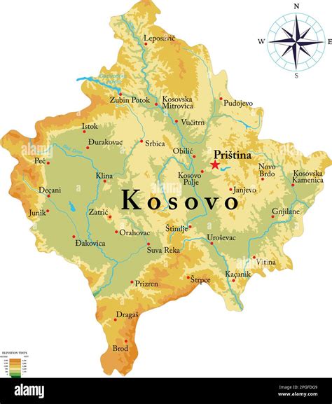 Highly Detailed Physical Map Of Kosovo In Vector Formatwith All The