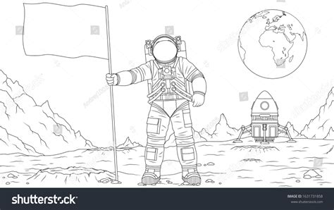 Vector Illustration Astronaut On The Moon Sets Royalty Free Stock