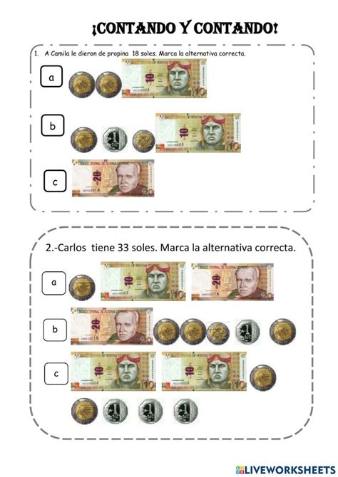 Monedas Y Billetes Exercise For Primer Grado