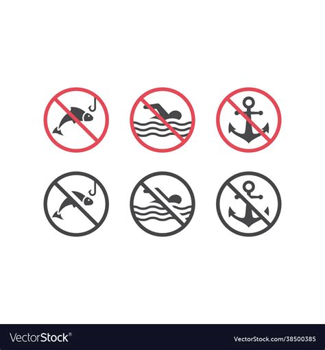 No Swimming Fishing And Port Red Prohibition Sign Vector Image