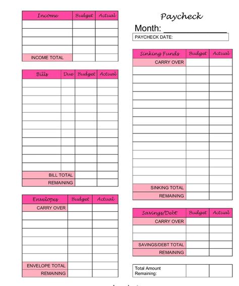 Budget By Paycheck Printable