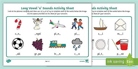 Long Vowel A Sound Activity Sheet Teacher Made Twinkl