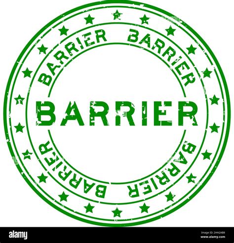 Grunge Green Barrier Word With Star Icon Round Rubber Seal Stamp On