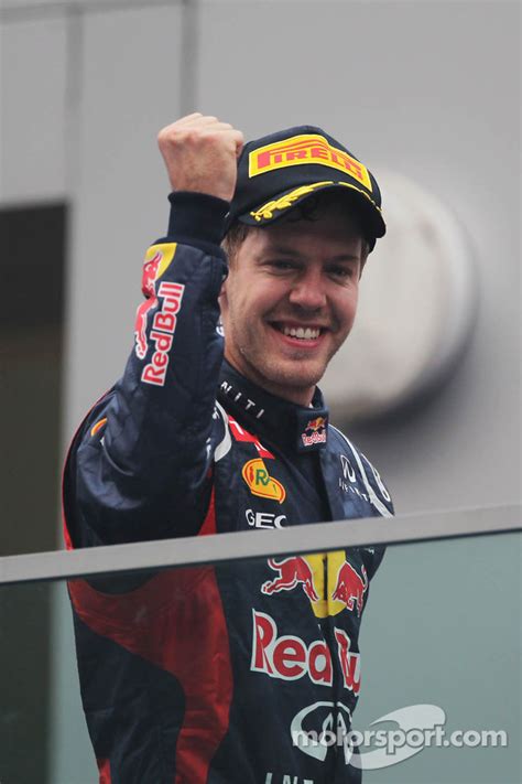 Race Winner Sebastian Vettel Red Bull Racing Celebrates On The Podium