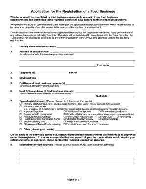 Fillable Online Highland Gov Food Premises Registration Form PDF 9492