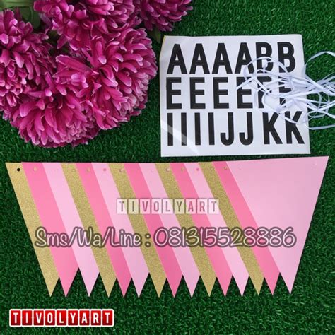 Jual Bunting Flag Diy Custom Banner Diy Pink Gold Glitter Banner