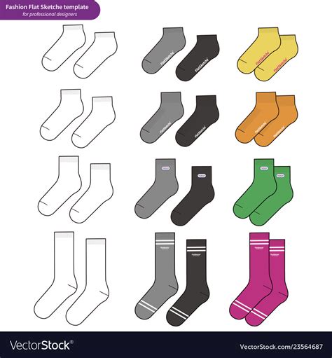 Socks Set Fashion Flat Sketch Template Royalty Free Vector