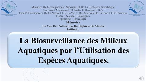 Soutenance La Biosurveillance Des Milieux Aquatiques Par LUtilisation