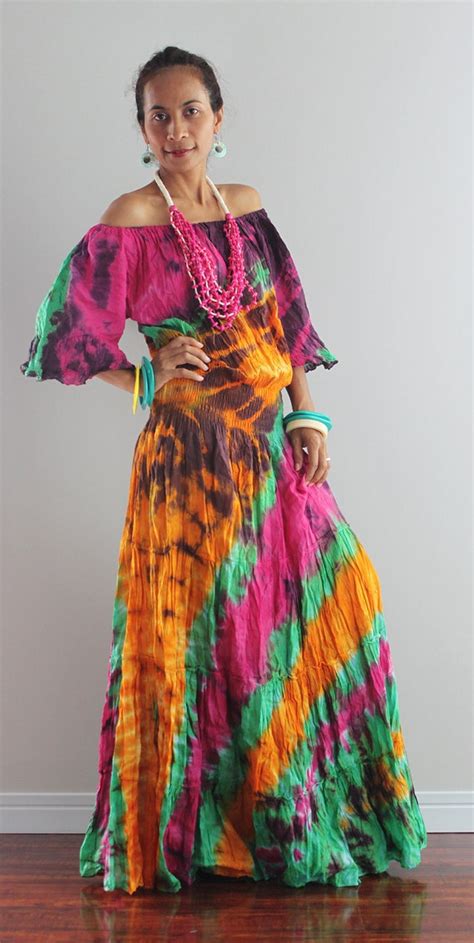 Boho Maxi Dress Off Shoulder Tie Dye Hippie Dress Exotic