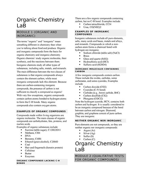 Organic Chemistry La B Lecture Notes 1 Organic Chemistry Lab Module 1 Organic And Inorganic