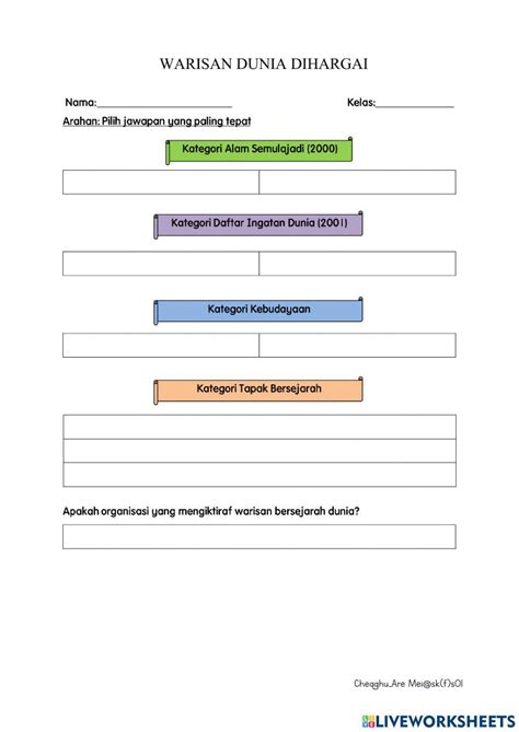 Warisan Negara Dihargai Worksheet Live Worksheets