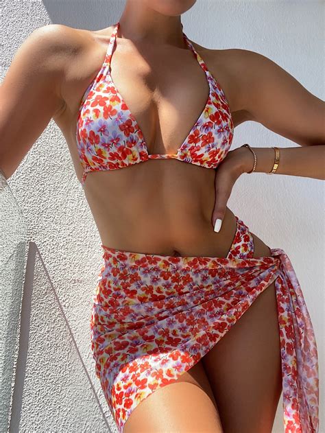 Pack Ditsy Floral Bikini Swimsuit With Beach Skirt