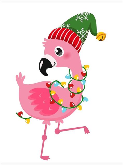 Christmas Flamingo With Christmas Lights Poster For Sale By Alieshabate Redbubble