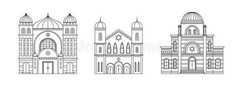 Vector Set Of Synagogue Illustrations Religious Architectural Building