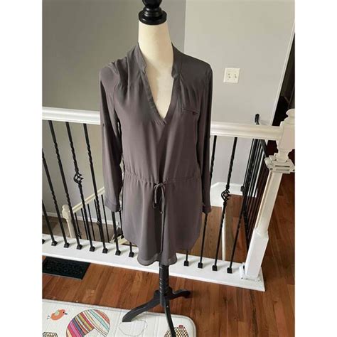 Naked Zebra Dresses Naked Zebra Grey Long Sleeve Vneck Shirt Dress Size Large Poshmark