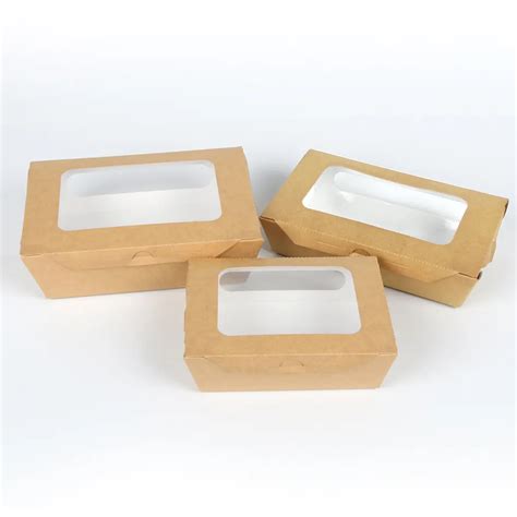 Custom Recyclable Kraft Paper Transparent Window Salad Food Boxes With