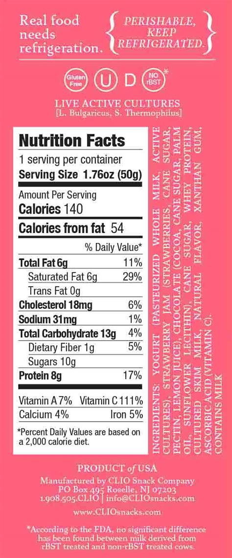 Clio Less Sugar Yogurt Bars Nutrition Facts USA Stockists