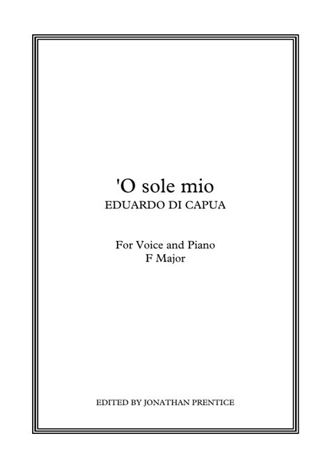 O Sole Mio F Major Arr Jonathan Prentice By Eduardo Di Capua Sheet