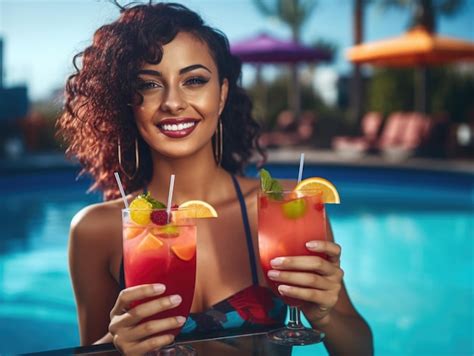 Premium Ai Image Beauty Girl Wear Bikini On Pool Summer Vibe