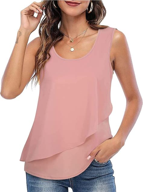 Municipal Summer Top For Women Sleeveless Chiffon Tank Top Double