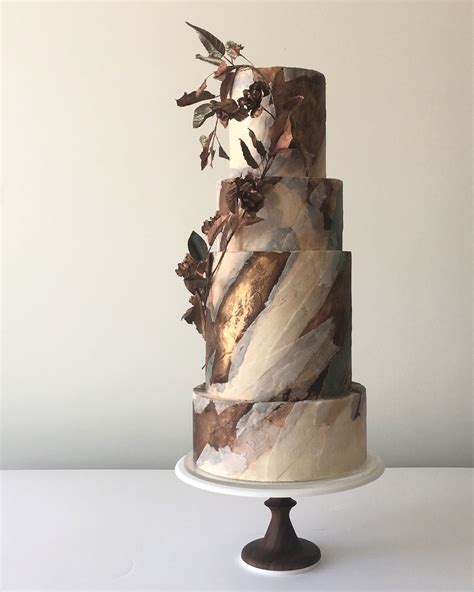 Brown Bronze And Cream Marble Wedding Cake Naked Wedding Cake Modern