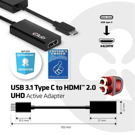 Club3d Cac 1504 Usb Hdmi Adapter 1x Usb C Stekker 1x Hdmi Bus