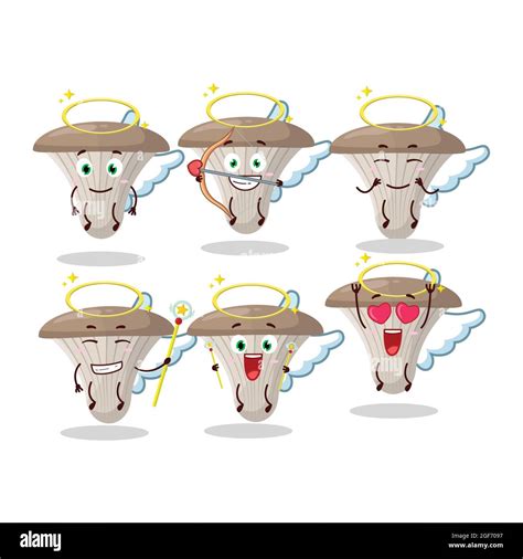 Oyster Mushrooms Cartoon Designs As A Cute Angel Character Vector