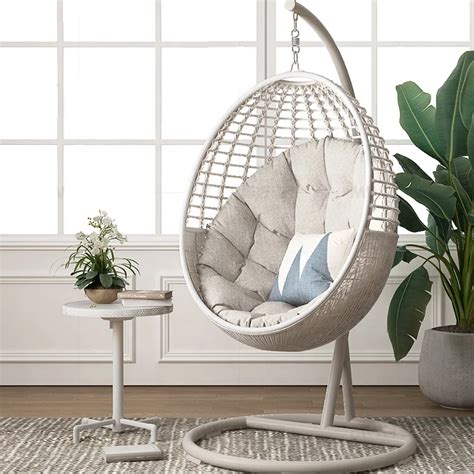 Egg Chair With Stand Indoor Outdoor Swing Chair Patio Wicker Hanging