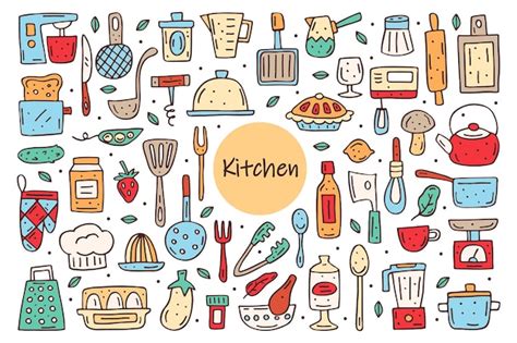 Premium Vector Kitchen Elements Cute Doodle Hand Drawn Cooking