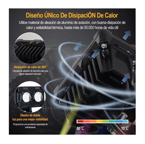 Faros De Lupa Doble Belug Color Spot Luz Universal 28000 Lúmenes Negro