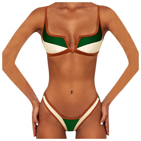 Kcodviy Swim Suits For Women Patchwork Push Up Bandeau Beach