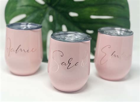 Bridal Party Wine Tumblers Personalized Pink Bridesmaid Wine Tumbler Bachelorette Tumbler T