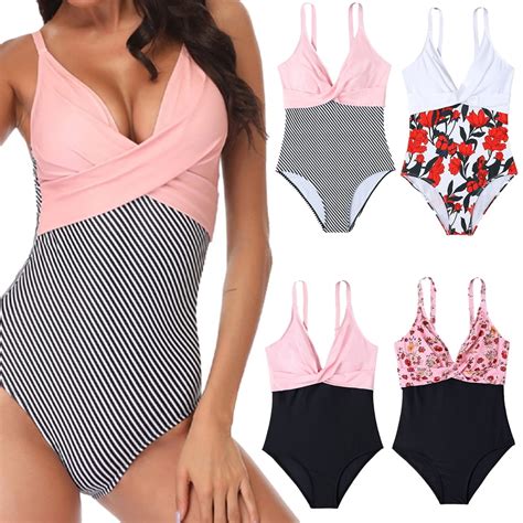 Ytdscs Womens Color Block One Piece Swimsuits High Cut Low Back Padding