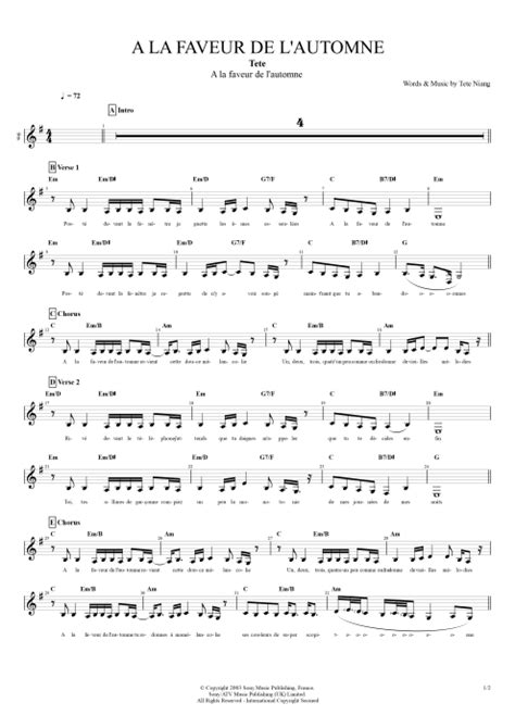 A la faveur de l'automne Tab by Tété (Guitar Pro) - Full Score | mySongBook