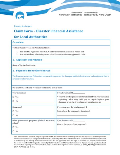 Northwest Territories Canada Claim Form Disaster Financial Assistance For Local Authorities