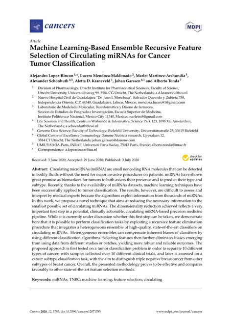 Pdf Machine Learning Based Ensemble Recursive Feature Selection Of