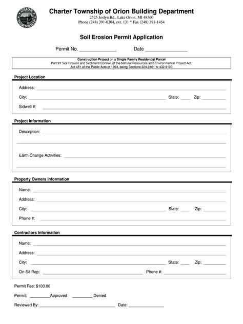 Fillable Online Oriontownship Soil Erosion Permit Application Form