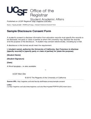 Fillable Online Sample Disclosure Consent Form Ucsf Registrar Fax