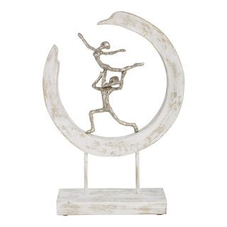 Aluminum And Mango Wood Dancing Couple In Ring White Farmhouse