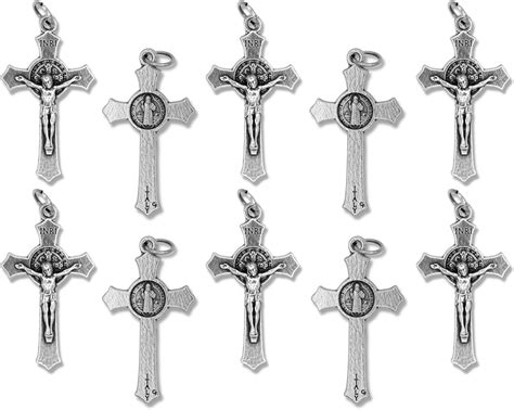 Bulk Pack Of 10 St Benedict Crucifix Cross For Rosary Making 1 5