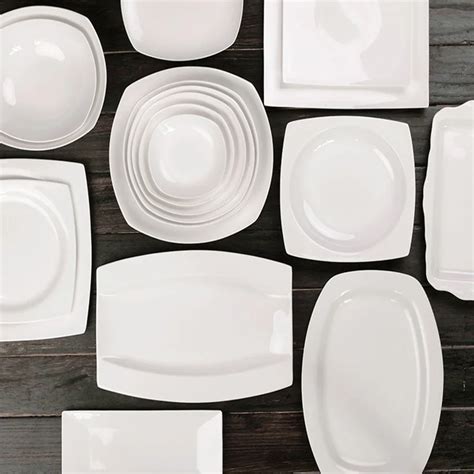 Square white plate series porcelain tableware flat dinner plate deep plates of household food ...