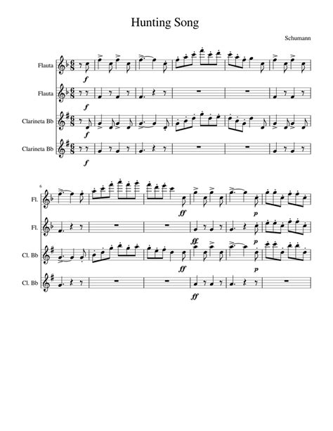 Hunting Song Sheet Music For Flute Clarinet In B Flat Mixed Quartet