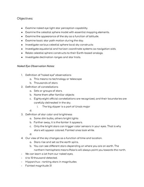 Module One Notes Psy Objectives Examine Naked Eye Light Star