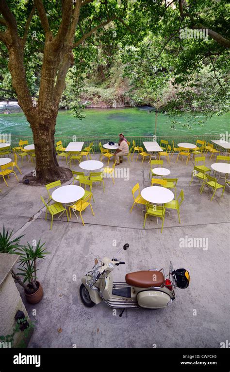 Riverside Restaurant And Pavement Caf Along River Sorgue At Fontaine