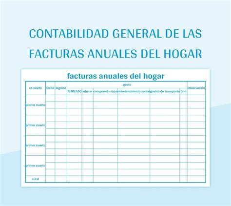 Plantilla De Excel Contabilidad General De Las Facturas Anuales Del