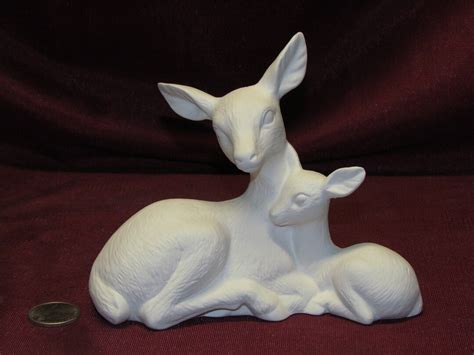 Ceramic Bisque U Paint Doe And Fawn Deer Mama And Baby Etsy